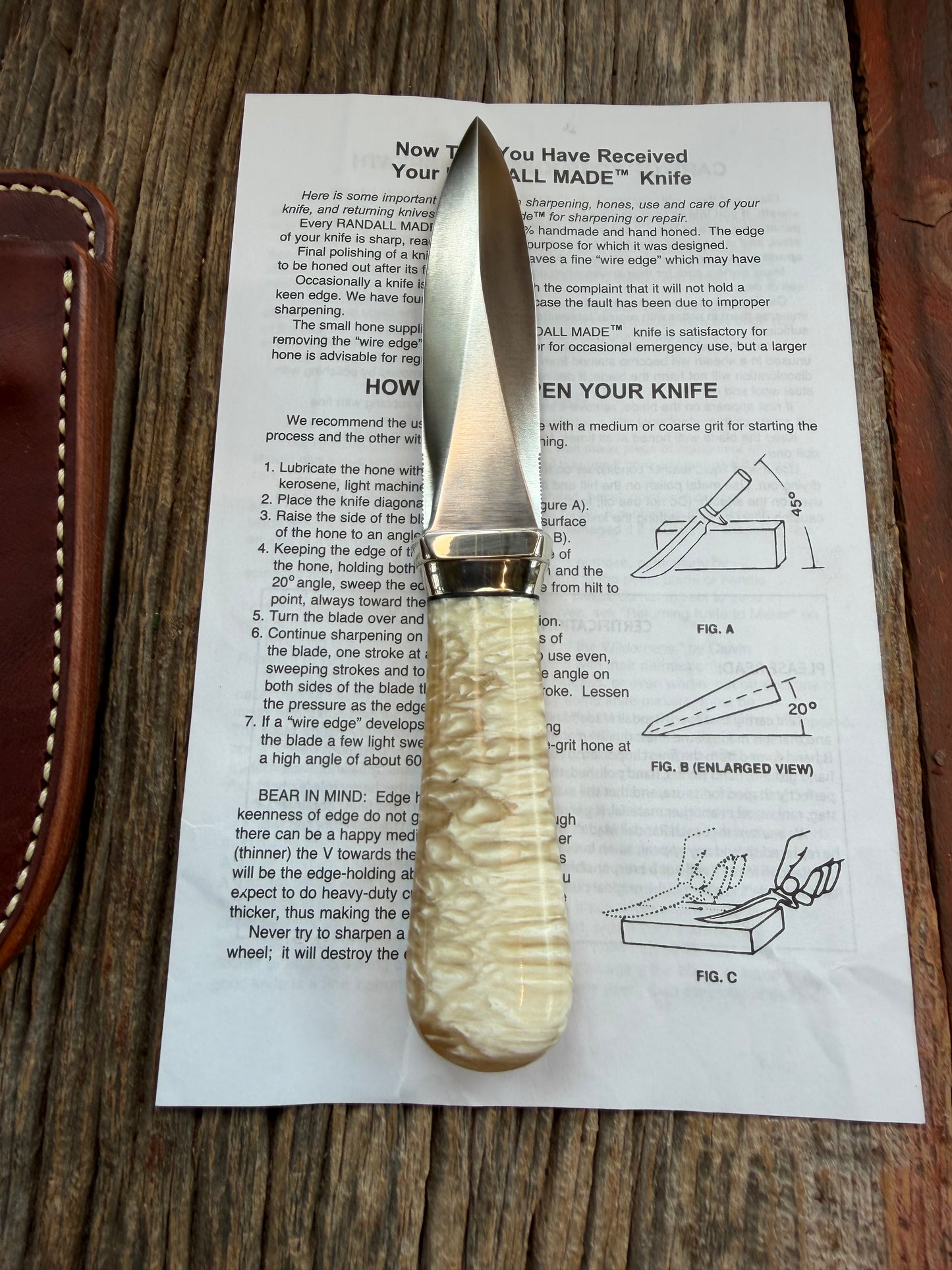 New Randall Model “Gambler” 4 Inch in Musk OX, Nickel collar and rounded  butt cap. Stainless blade.