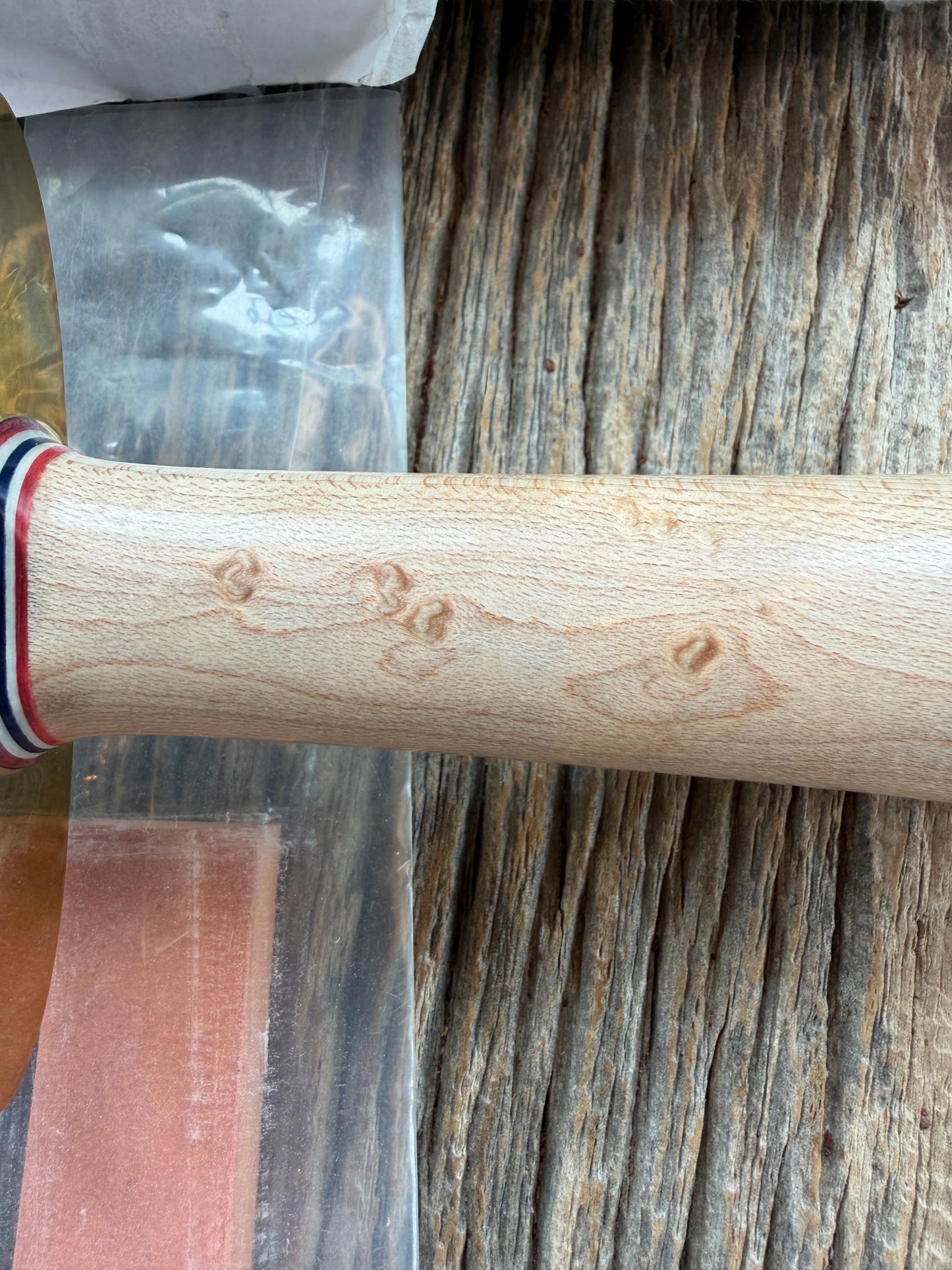 New Paper Randall Made Knife Model 12-8 supplied Maple handle, carbon  blade, brass hilt and rounded butt cap. Red white and blue spacers