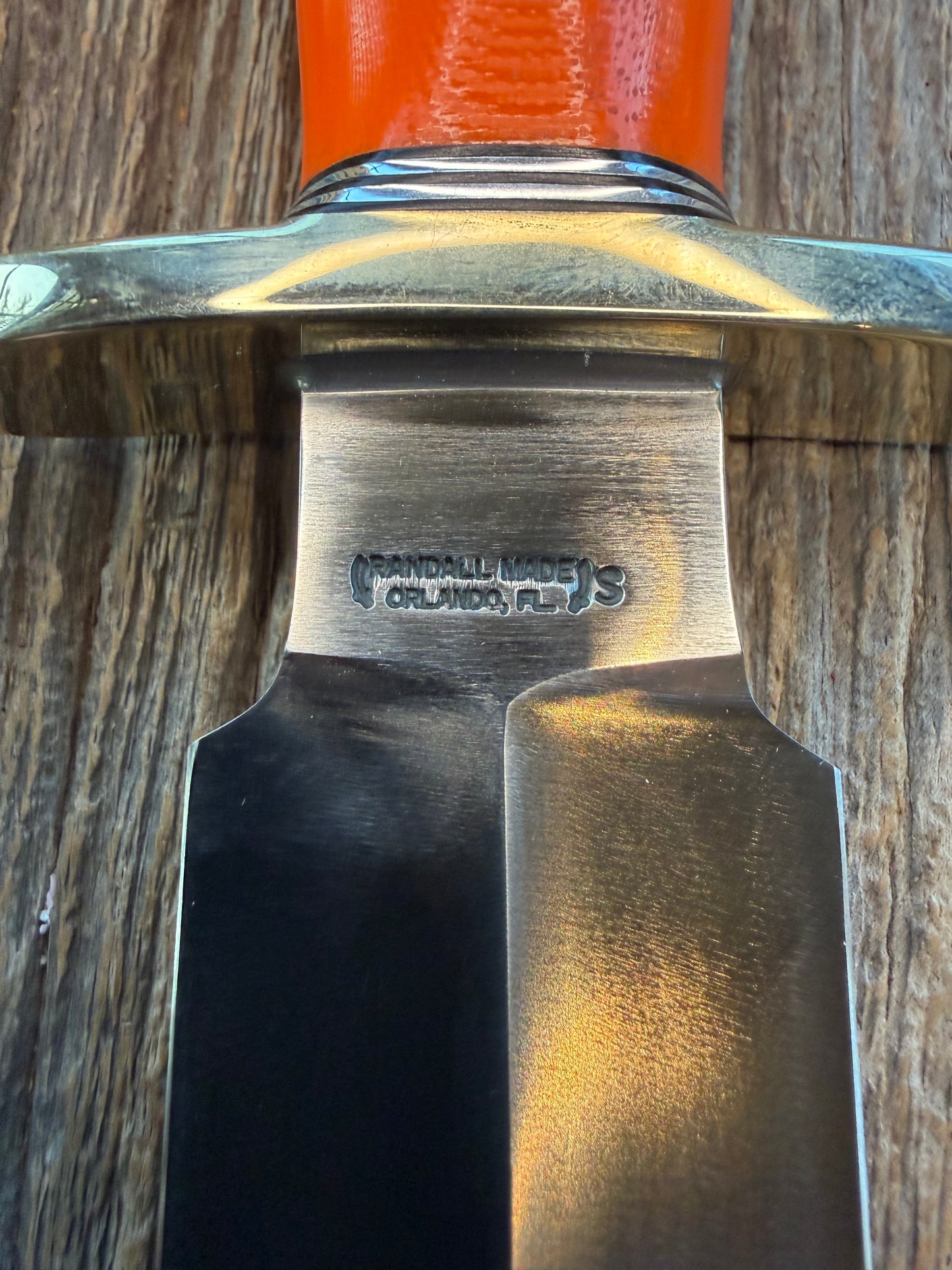 Randall Knife Clinton Special TC Nickel Silver Hilt Stainless Steel, Orange G10, coolie butt cap