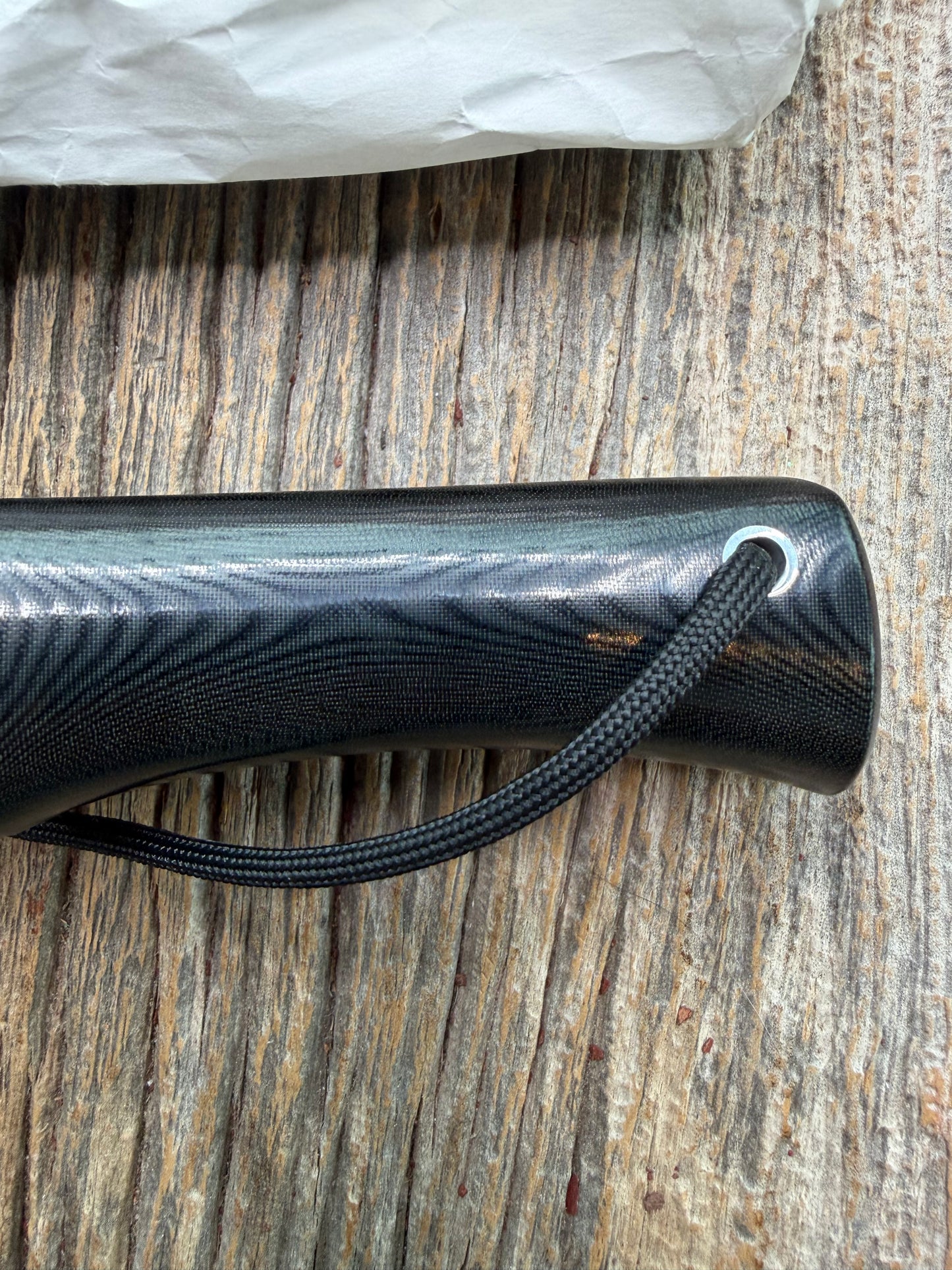 New in Paper Randall Model 16 SP#1 Special fighter with a Black Micarta handle. SS blade, Nickel silver Double hilt. Lanyard. Brown leather sheath.