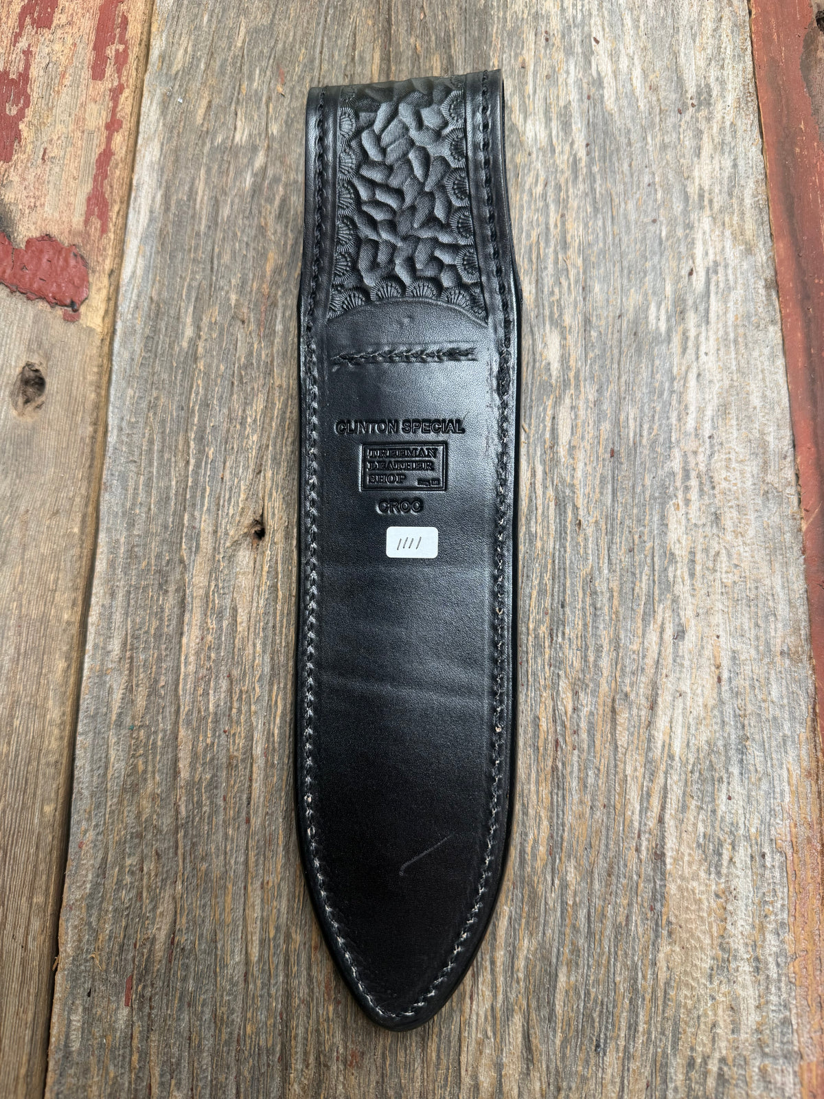 New Randall Model Clinton Special Sheath in Exotic Black Matte Crocodile from Treeman with the newest Black Canteen snap. Killer sheath.