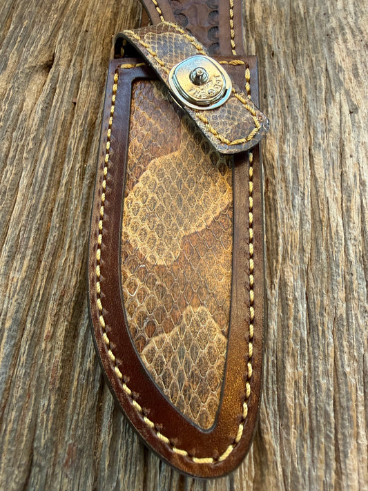 Randall Model 23 Sheath in Exotic Eastern Copperhead from Treeman Sheaths. Stunning colors and pattern.