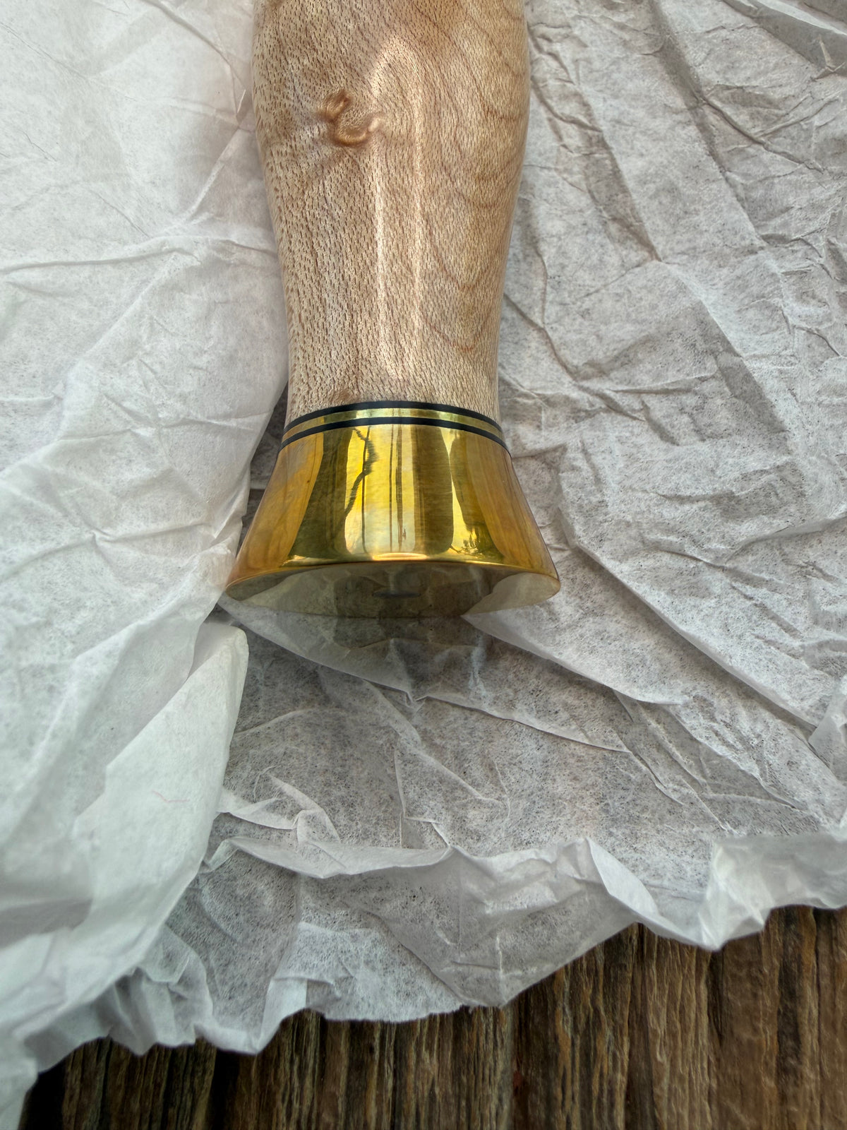 New in Paper Randall Made Knife Model 2-7 Maple wood, Stainless, Black and gold spacers, Brass Hilt and  butt cap.