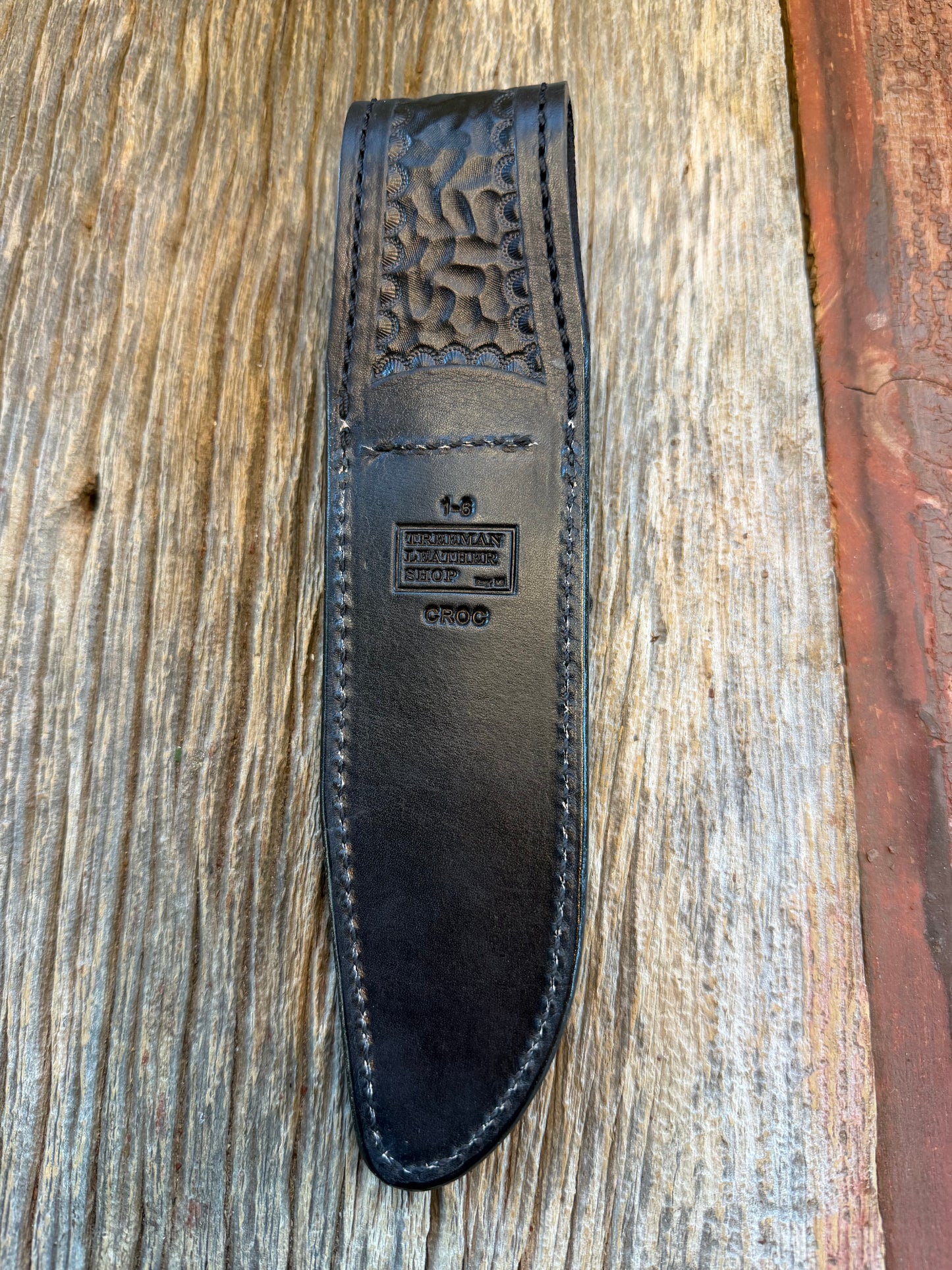 New Randall Model 1-6 Sheath in Exotic Black Crocodile from Treeman. My first 1-6 sheaths made.