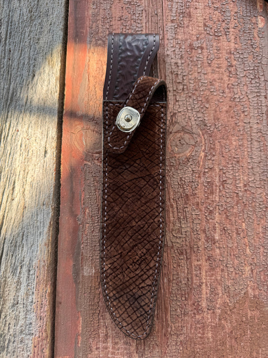 Randall Model 1-8 Sheath in Exotic Sueded Chocolate Brown Hippo by Treeman.