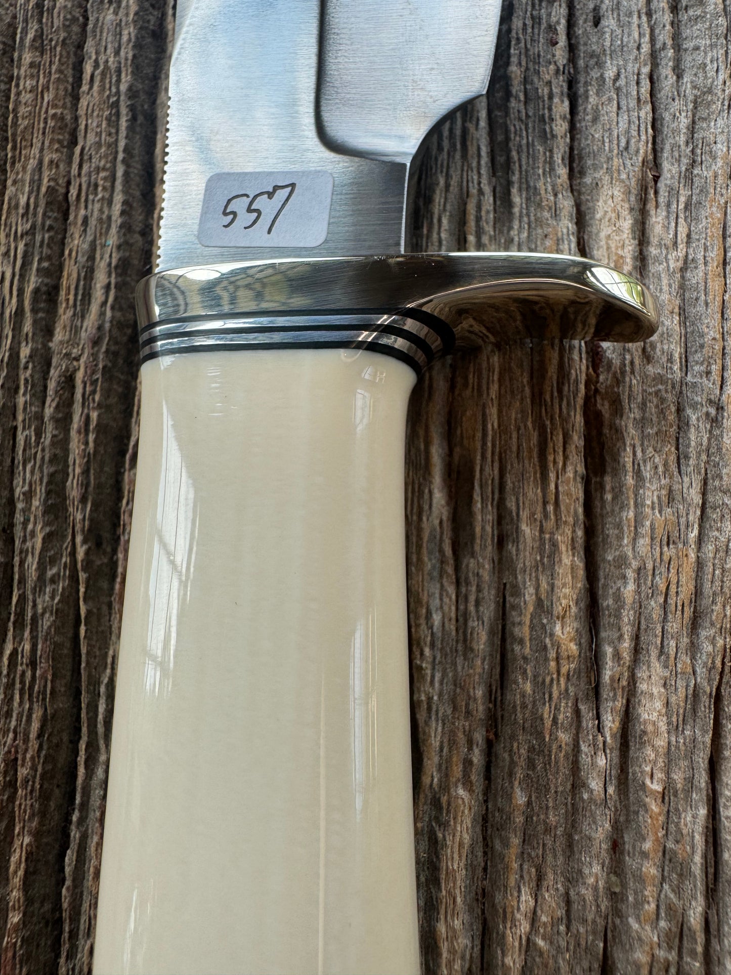 New in paper Randall Model 19-5 with a nice piece of customer supplied Dave Warthers Resin, Stainless Steel, Nickel Silver Hilt and Butt cap.