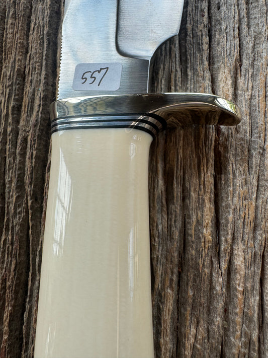 New in paper Randall Model 19-5 with a nice piece of customer supplied Dave Warthers Resin, Stainless Steel, Nickel Silver Hilt and Butt cap.