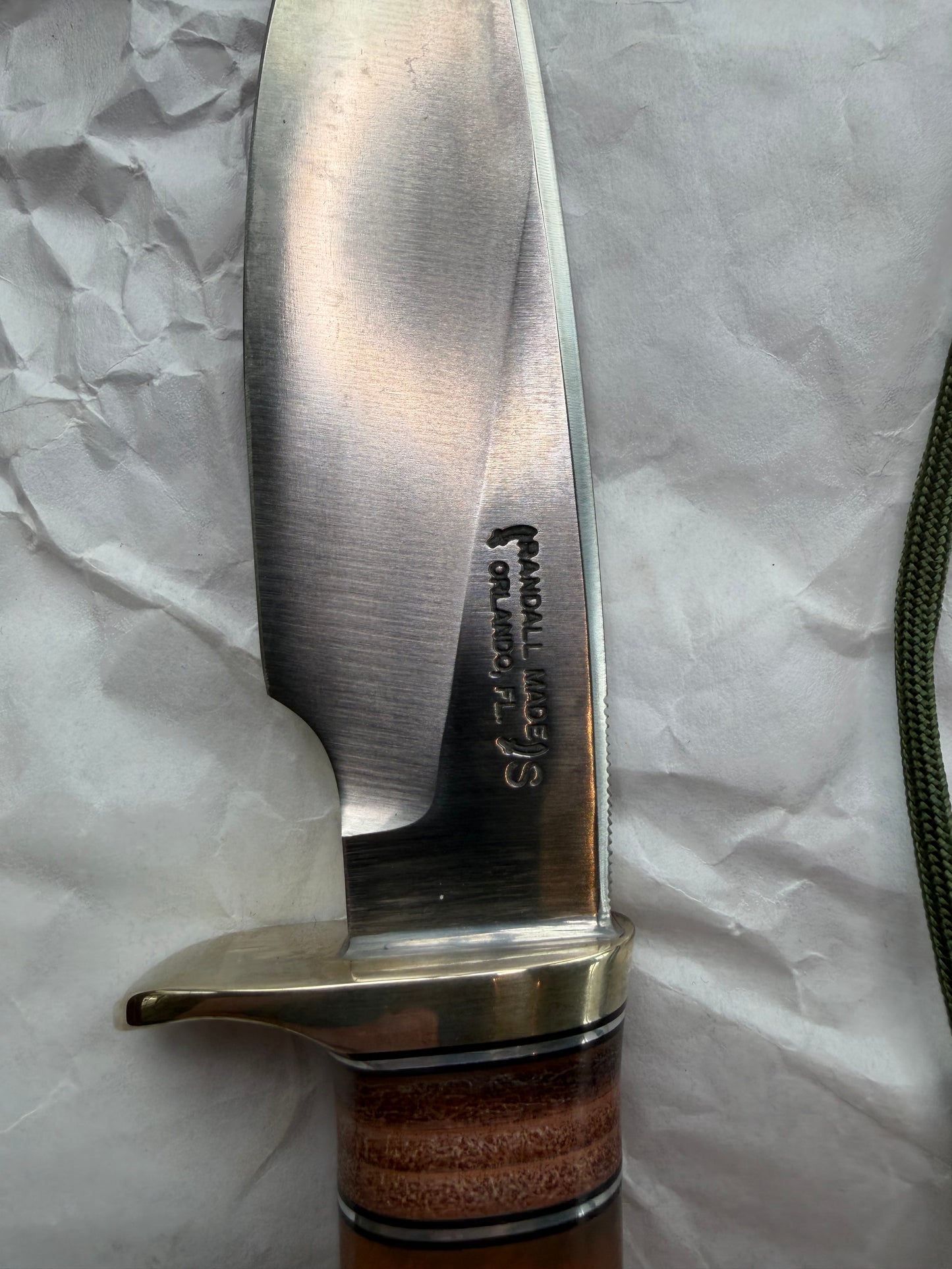 New in paper Randall Knife Model 25-5 Trapper in Thuya Wood and Leather Handle Stainless Blade, NSH Hilt