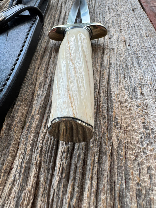 Rare Randall Model 2-4 in Beautiful Spiraled Narwal, Nickel Silver hilt and butt plate. Stainless steel, Stunning and rare.