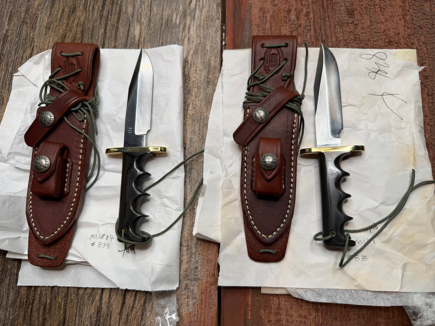 New in Paper a Pair of Sequentially numbered Randall Made Knife Mini Model 14’s Attack Knife Black Micarta SN # 838 and # 839