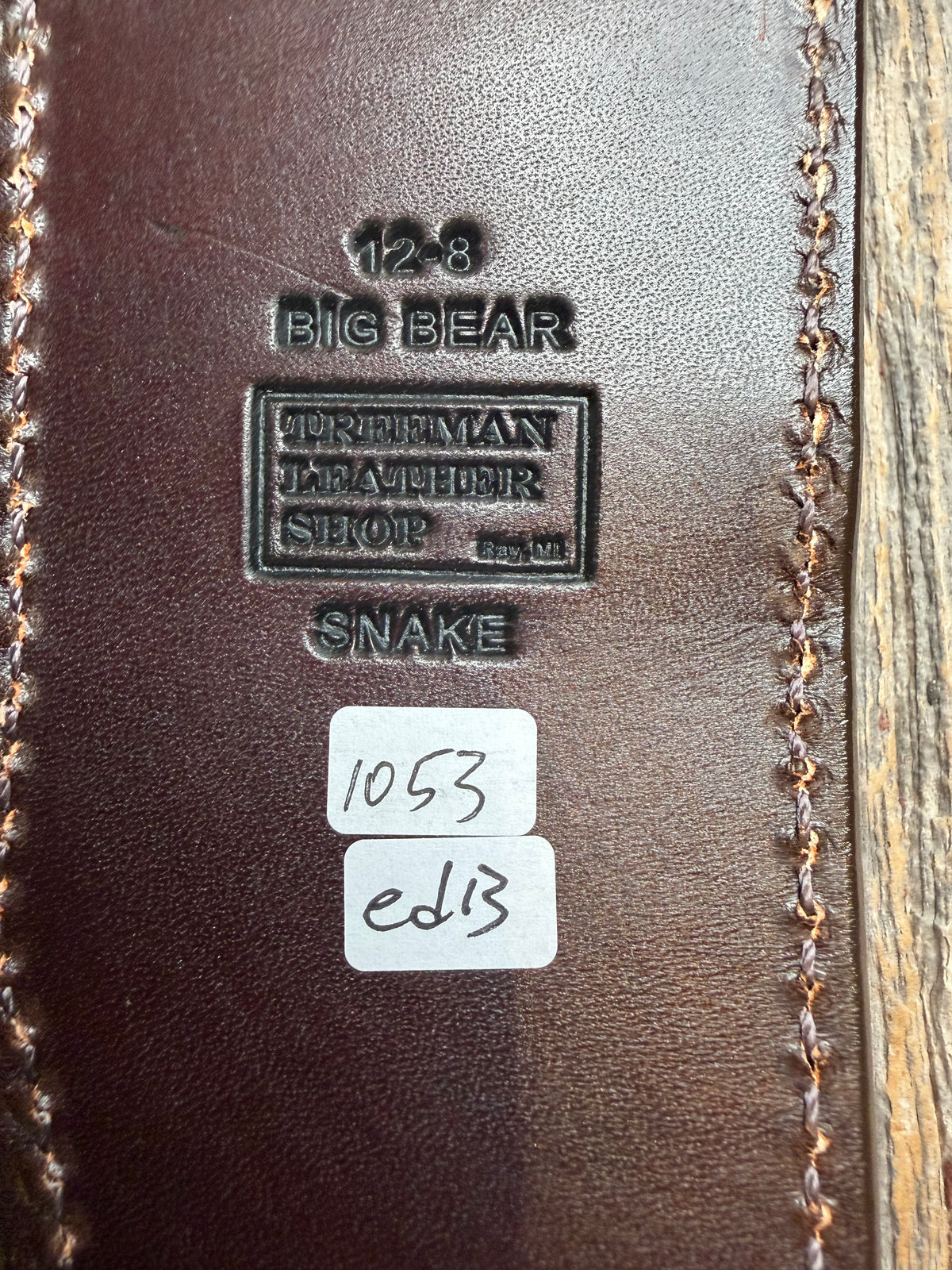Randall Model 12-8 sheath with an Eastern Diamondback RattleSnake skin from Treeman Sheaths. Hand tooled belt loop, canteen snap. Vibrant colors and one of the hardest skins to source.