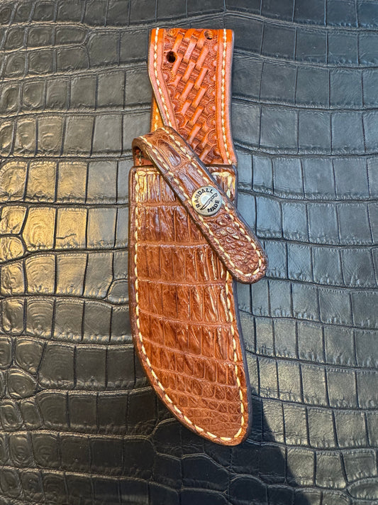 New Randall Model 20 Sheath in Exotic Brown Crocodile Custom Made at Sullivan’s by Gutcher.
