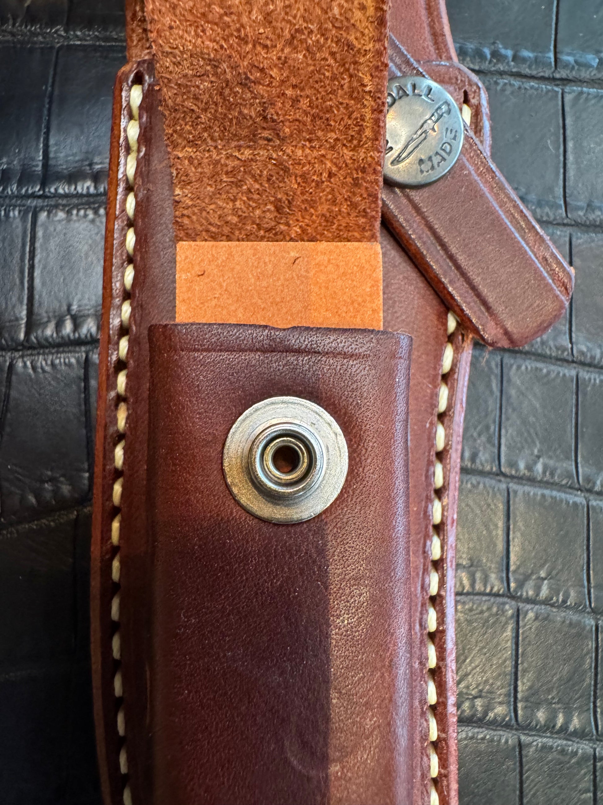 New unused Randall Model 3-5 Sheath in Brown Leather made at Sullivans by Gutcher in Tampa Florida. Official sheath maker for Randall Knives.