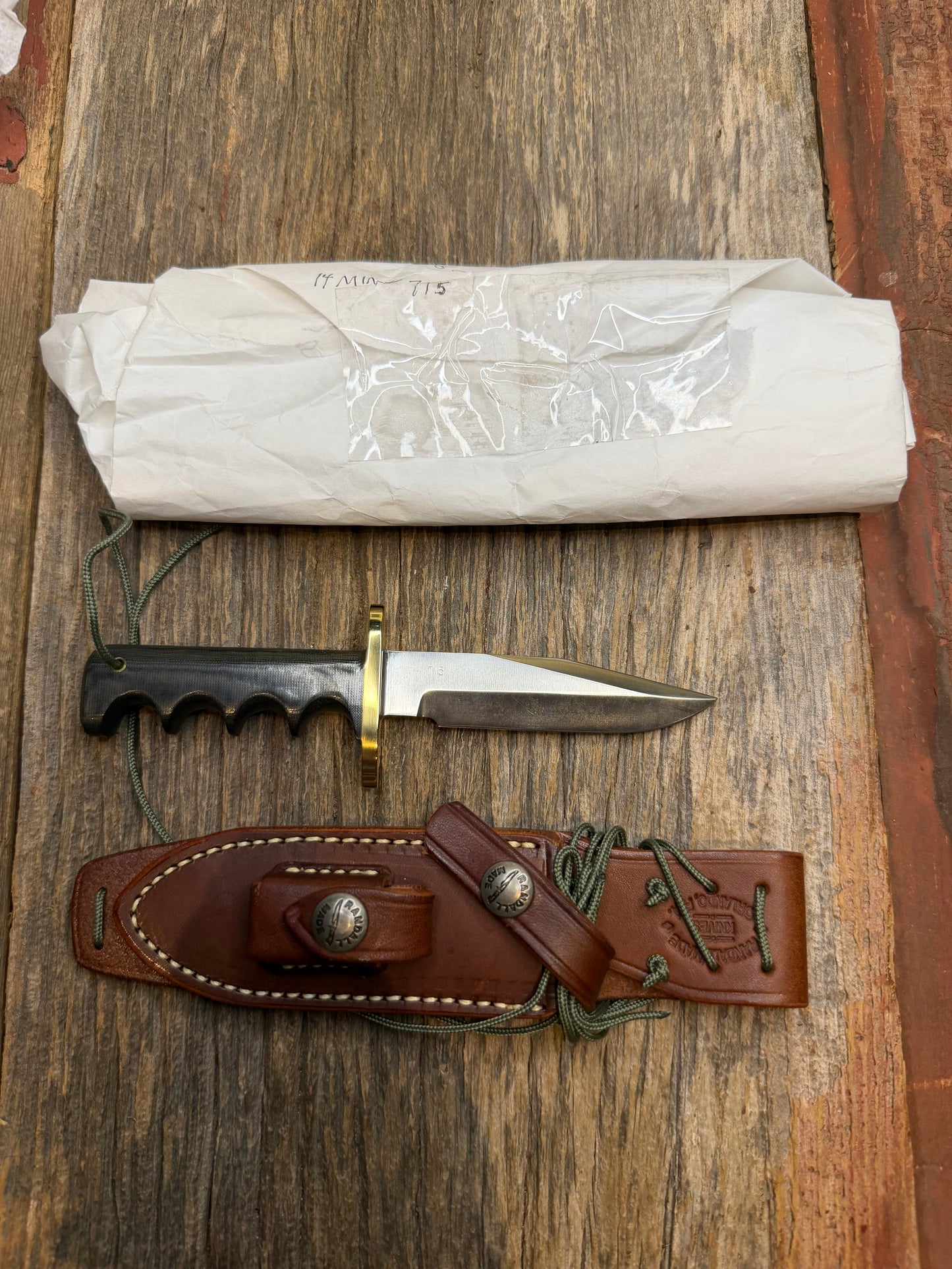 New Paper Randall Made Knife Mini Model 14 Attack Knife Black Micarta SN # 414