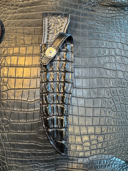 Randall Model 12-8 “Big Bear” Exotic Sheath in Black Hornback Crocodile (Tail) by Treeman.
