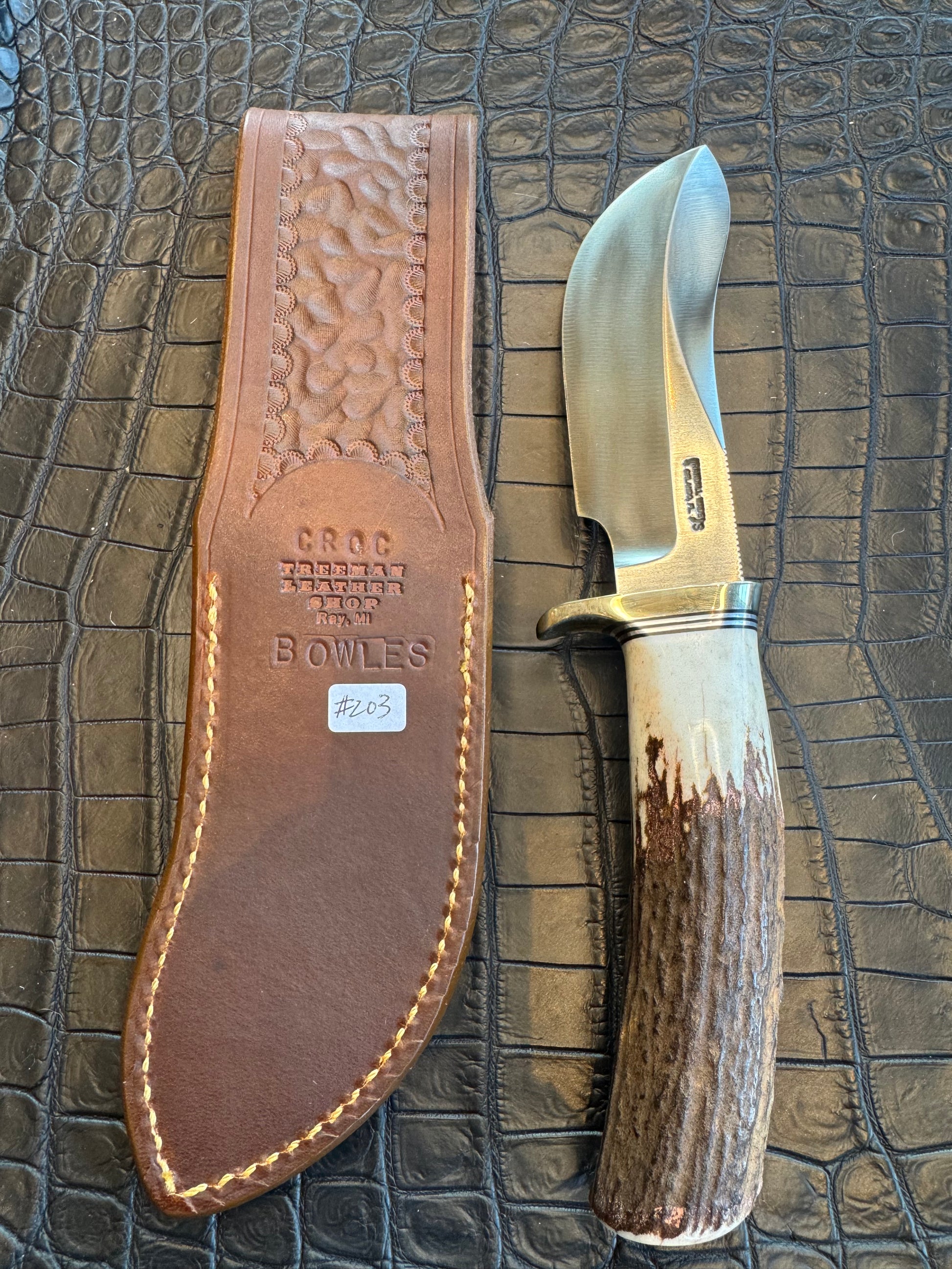 Randall Model Bowles Special Sheath in Exotic Tan Crocodile Skin from Treeman. Sheath only