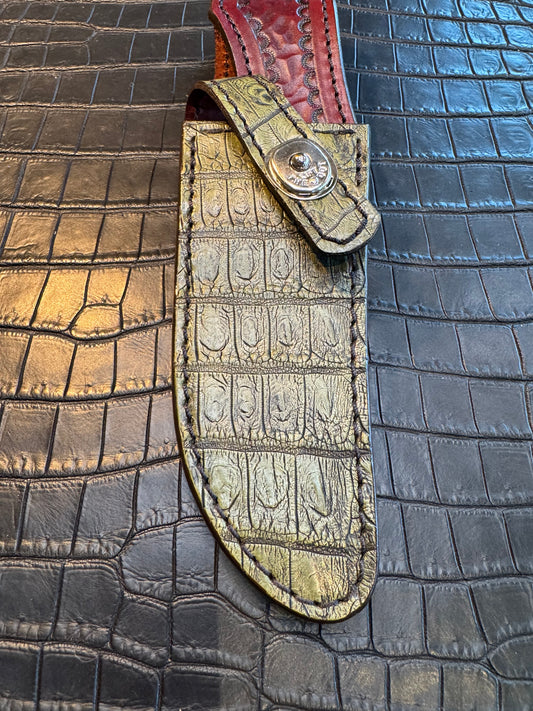 Randall Model 3-5 Exotic Sheath in Army Green Crocodile by Treeman.