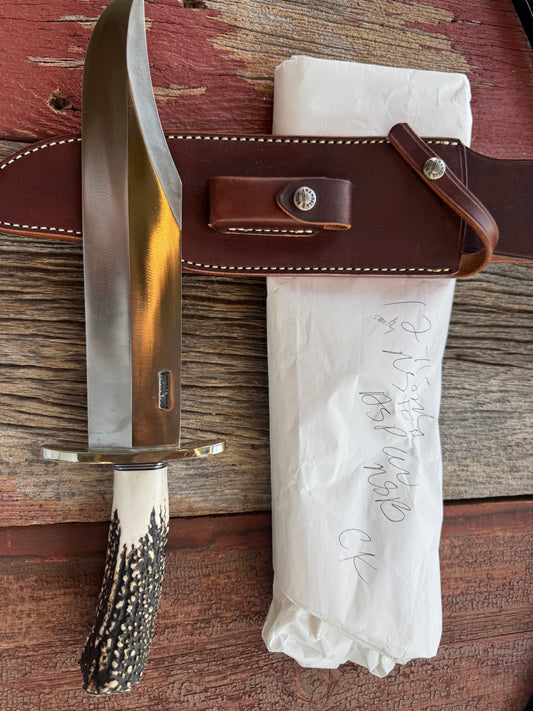 New in Paper Randall Model 12-11 Smithsonian “Smitty” in a Huge piece of Popcorn Stag. Nickel Silver Hilt and Butt plate.