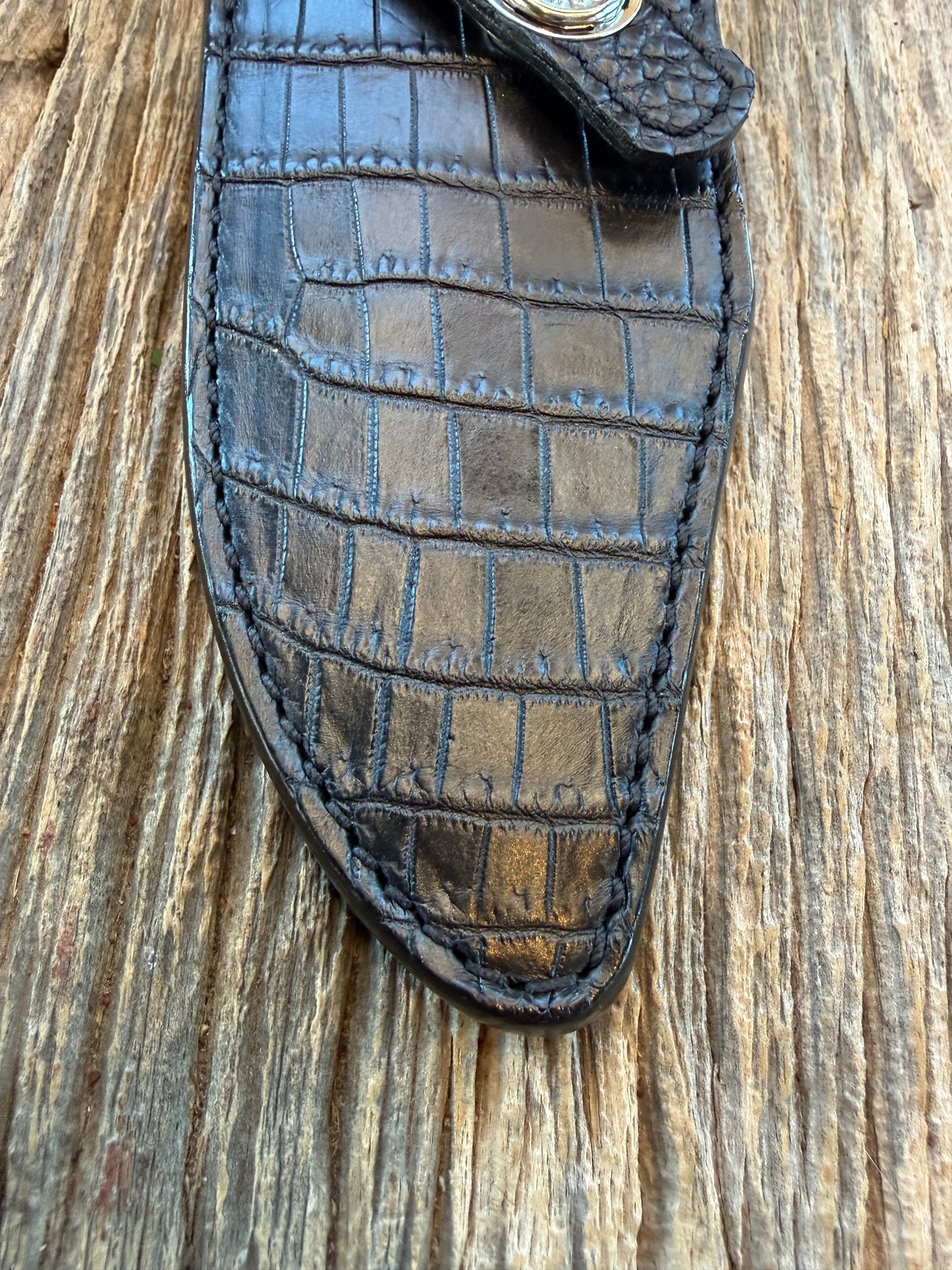 New Randall Model 19-5 Sheath in Exotic Black Crocodile from Treeman.