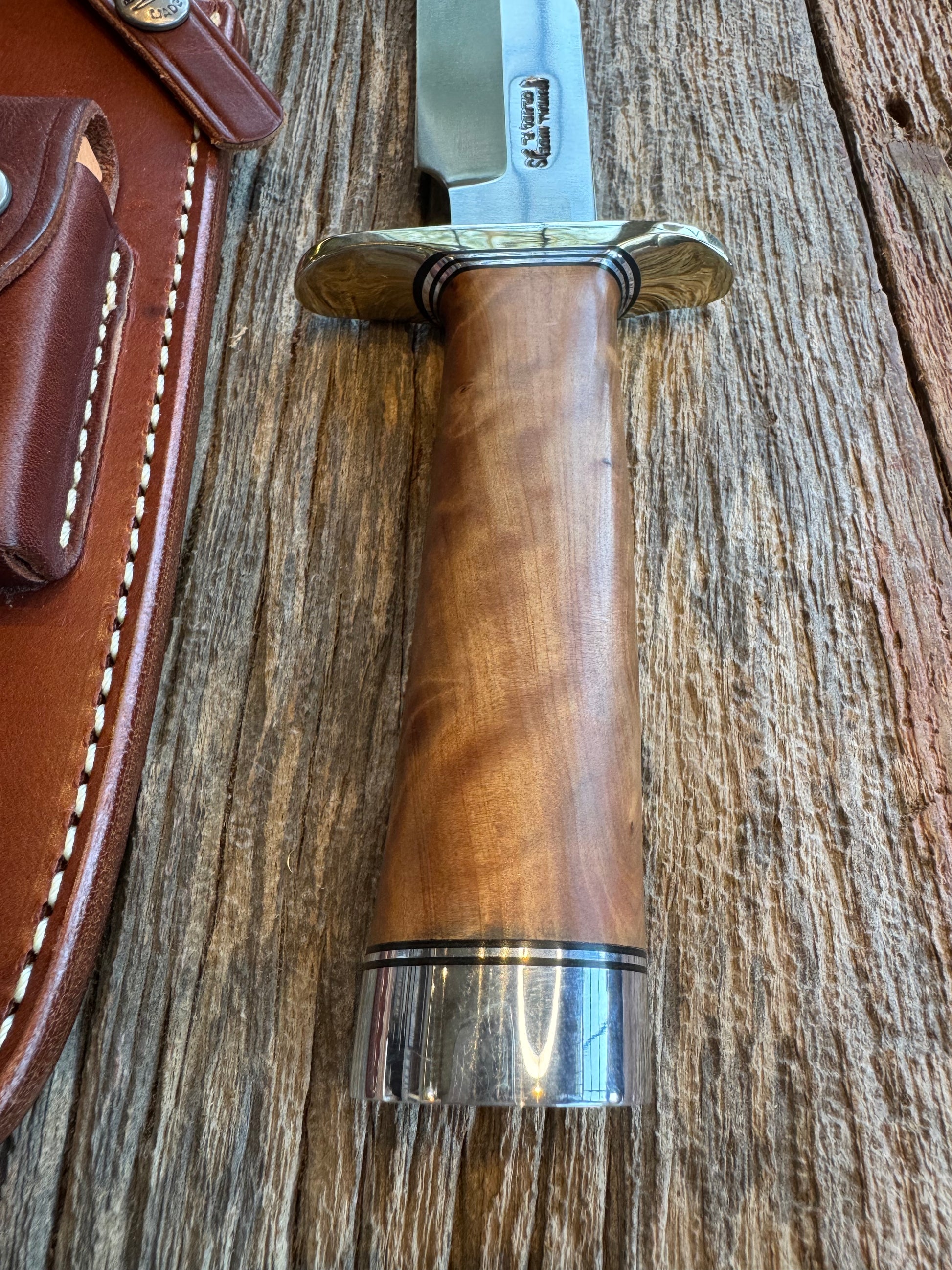 Nice Randall Knife Model 14-7 1/2 Thuya Burl Nickel Silver Hilt, Stainless Steel Blade