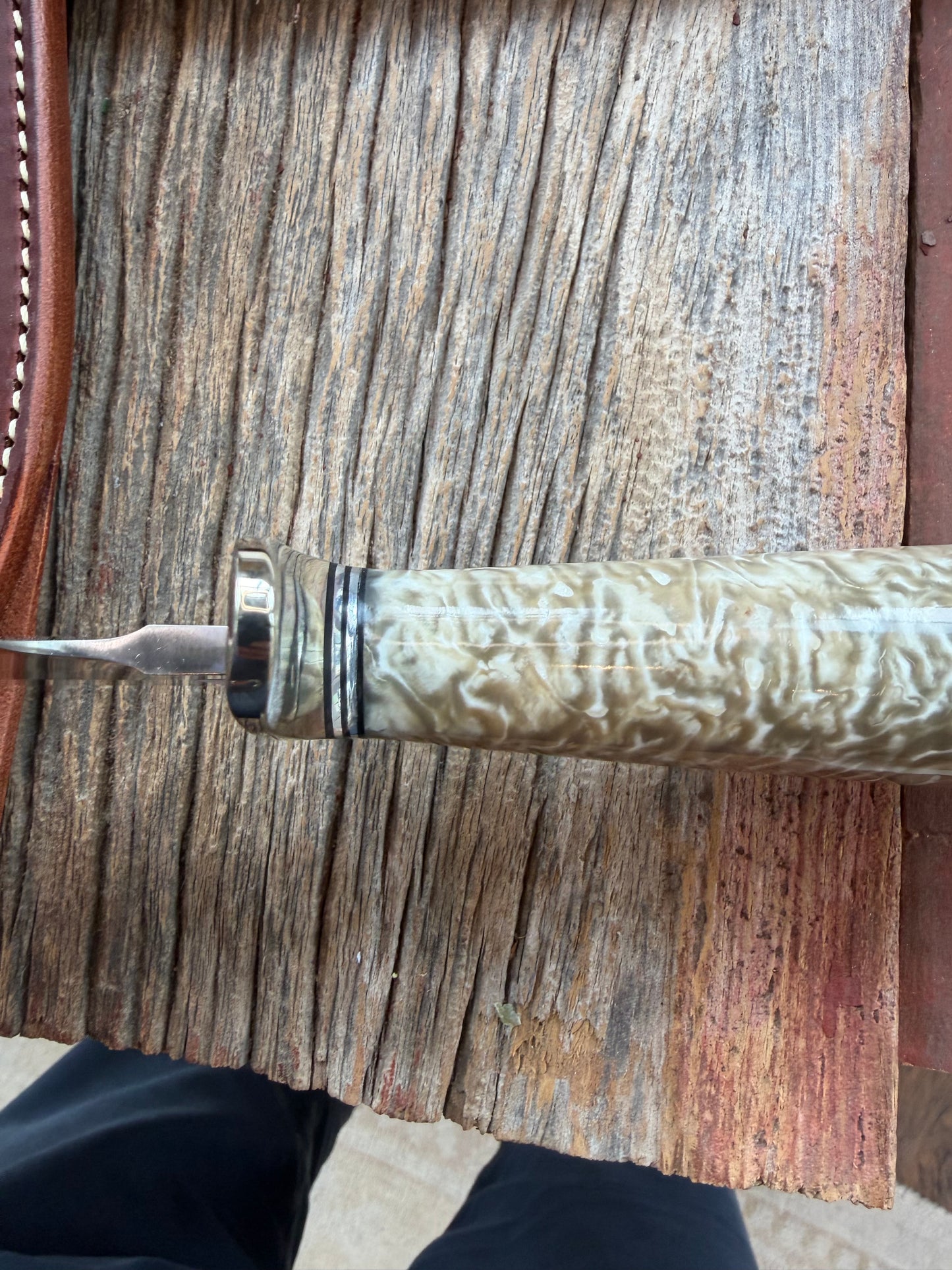 New in Butchers paper Randall Model 12-9/14 Grind with a Huge piece of Musk Ox. Nickel Silver Hilt and raw natural end.