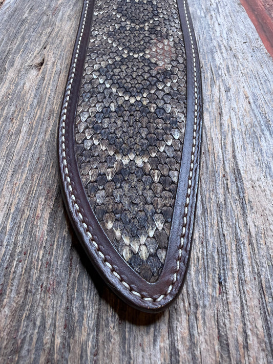 Randall Model Large Sasquatch sheath with a Western Diamondback RattleSnake skin from Treeman Sheaths. Very dark skin and quite honestly the nicest one I’ve had in WDB.