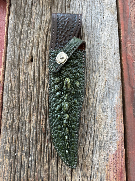 Randall Model 12-8 “Big Bear” Sheath in Exotic Army Green Snapping Turtle by Treeman. Spiked Dragon tail portion of the turtle.