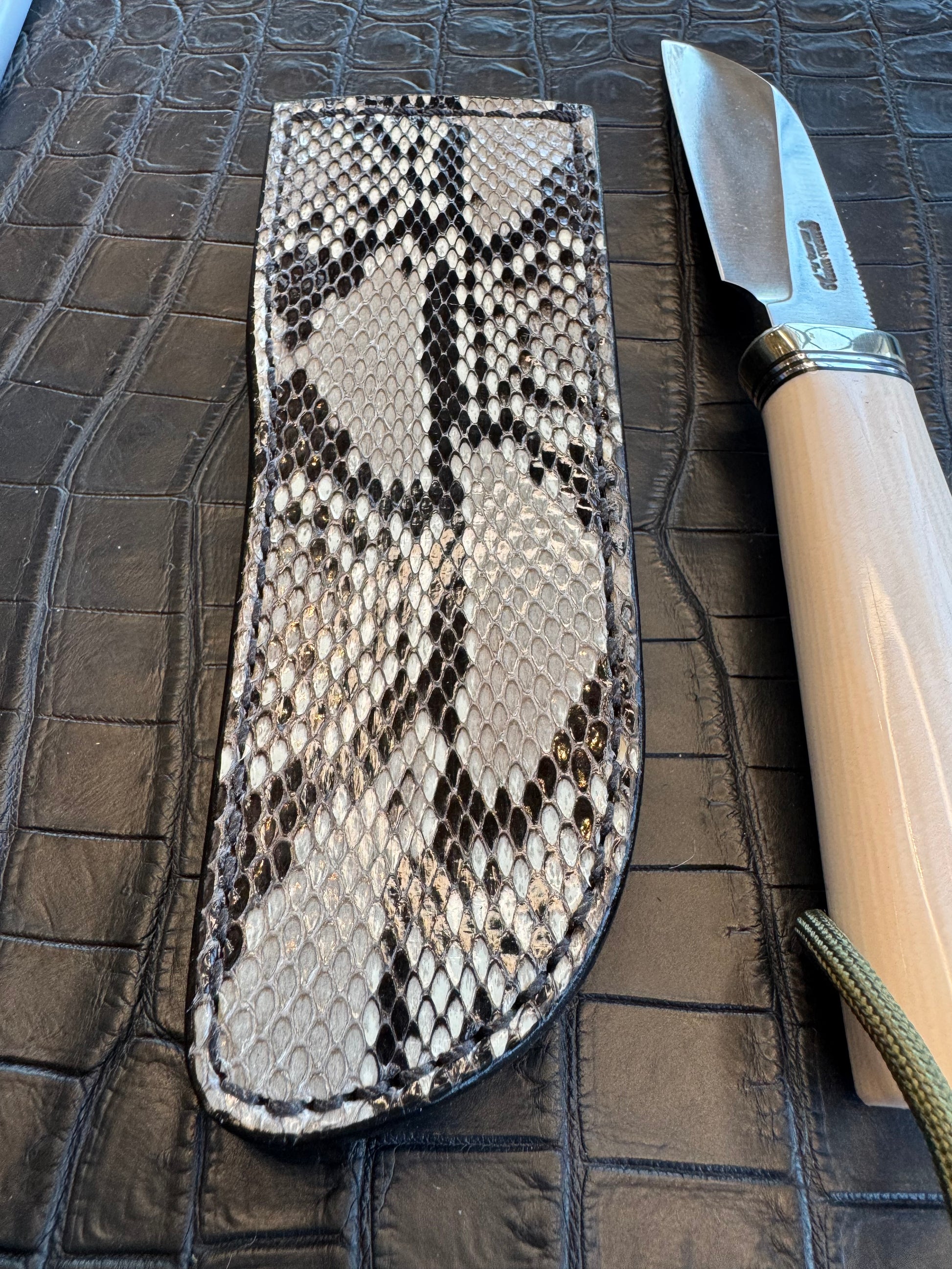Randall Cattleman Model Sheath in Exotic Black and White Python Skin from Treeman. Sheath only