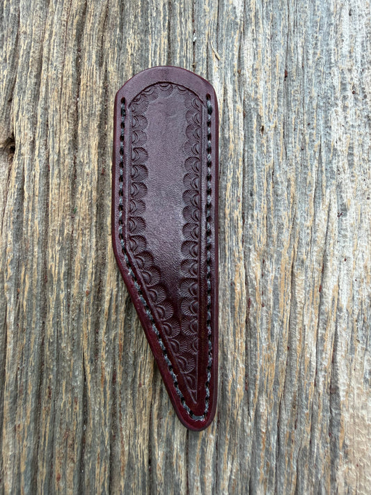 Rare Randall Sullivans by Gutcher Knife Sheath for a Model Tailor. Ox Blood Red leather with a beautiful shell stamp pattern. Randall stamp on the back.