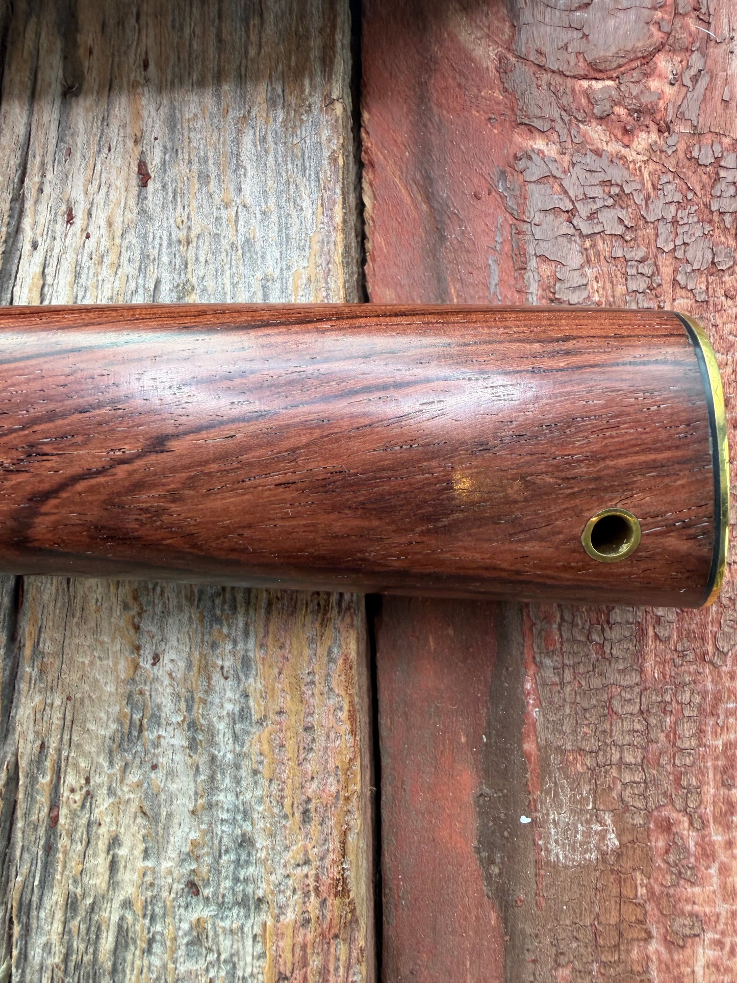 New in Paper Randall Model 19-5 with a really nice grainy piece of Ironwood. brass single Hilt , Stainless steel, Lanyard and Brass plate.