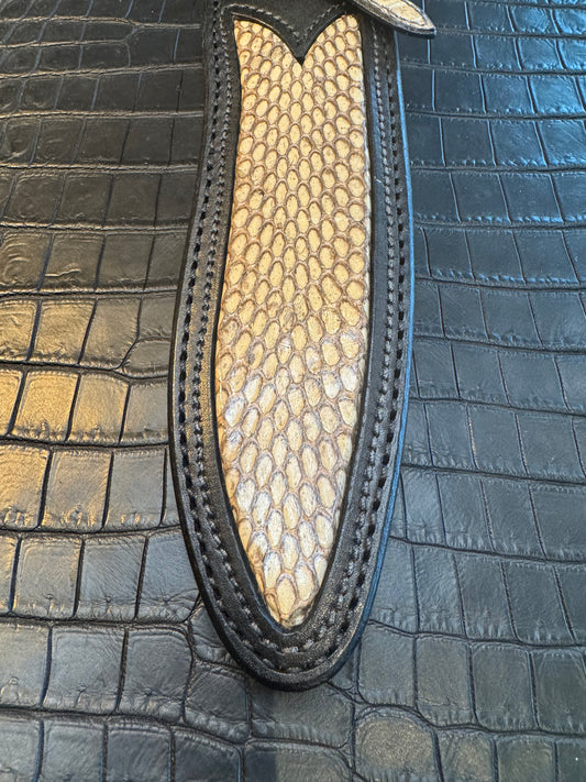 Randall Model Small Sasquatch Sheath in Exotic Python Inlay Custom Made at Sullivan’s by Gutcher.