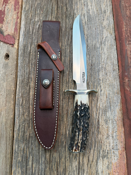 Nice Randall Knife Model 1-8 Large piece of Gnarly Popcorn Stag. Nickel silver hilt and butt plate. Stainless steel.