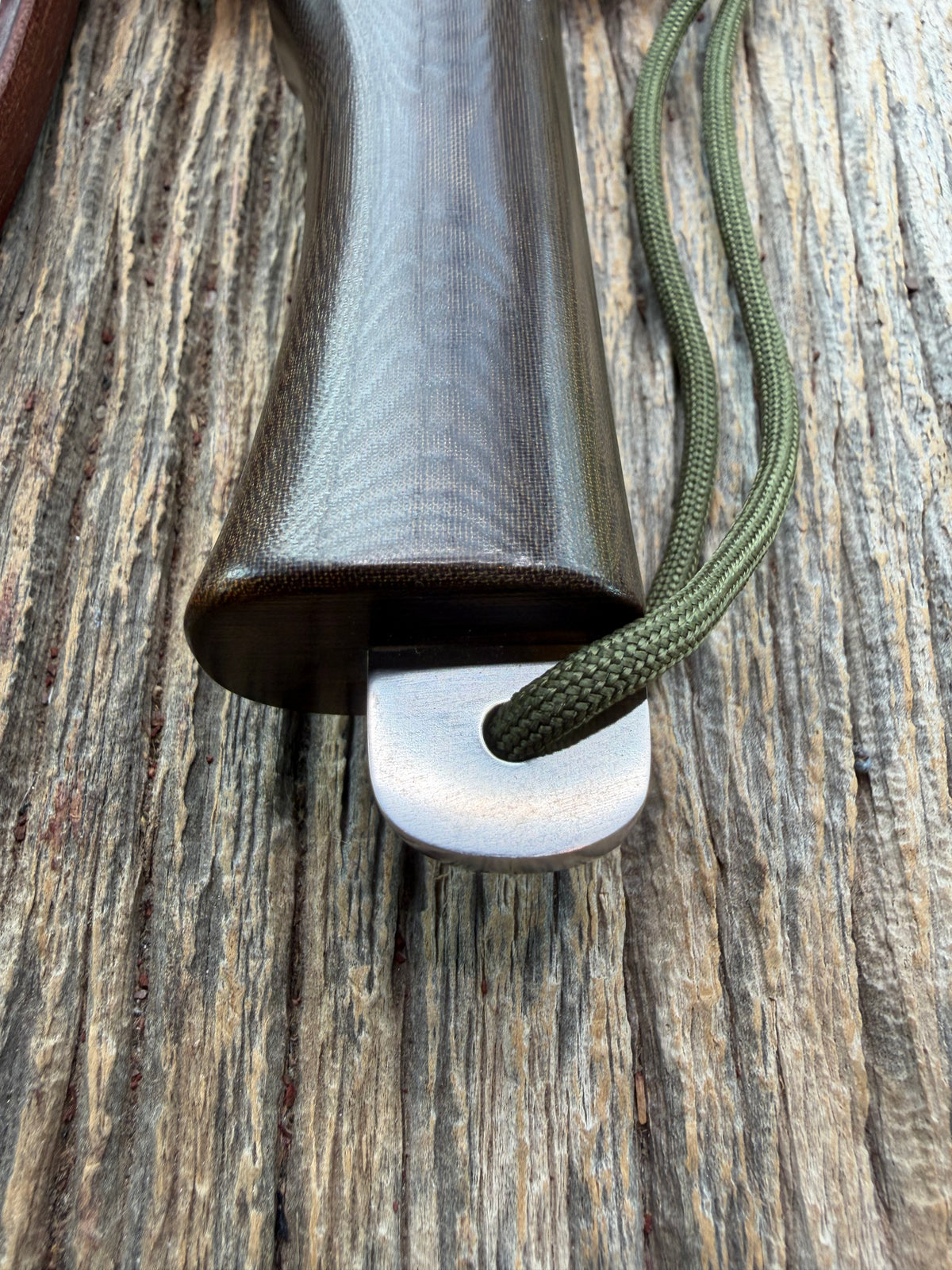 Nice Paper Randall Model Buxton Fighter # 1140 Brown Micarta, Lanyard SS Nickel Silver Double Hilt, Skull Crusher.