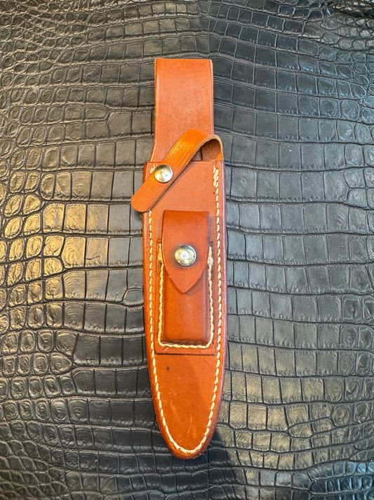 Randall Model 2-7 Sheath (with Stone) in Tan Leather made by Johnson Sheaths in the 90’s for Randall Knives.