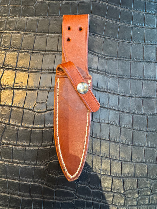 Randall Model 2-4 Sheath in Tan Leather made at Sullivans by Gutcher in Tampa Florida. Official sheath maker for Randall Knives.