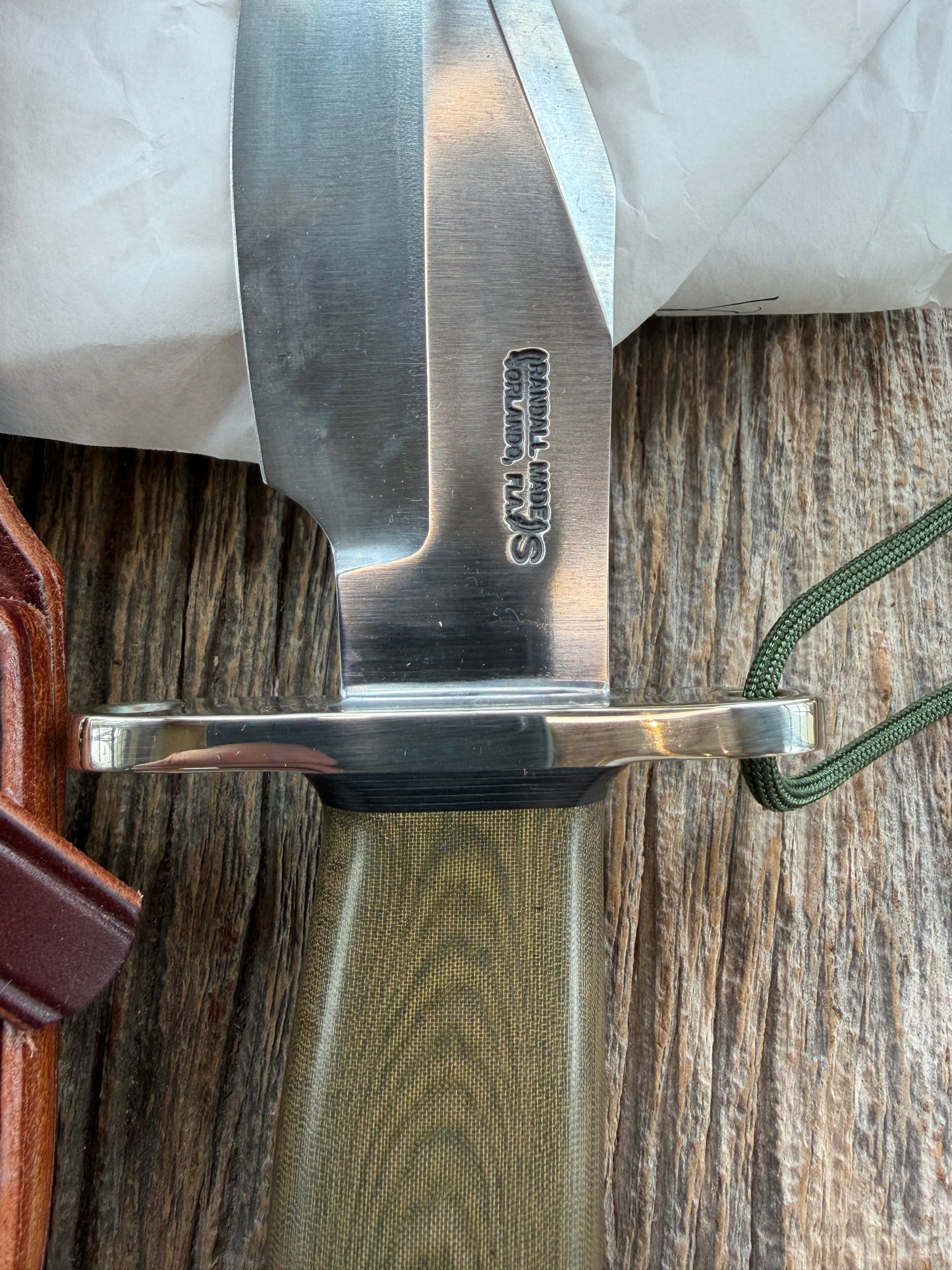 New Paper Randall Made Knife Model 19-5 Green Micarta Stainless Nickel Hilt