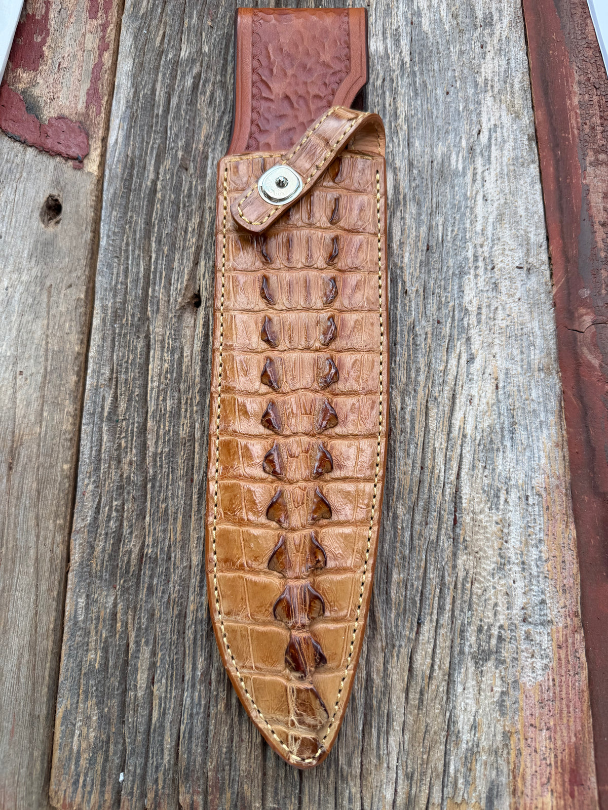 Randall Model 12-11 Large Sasquatch (Tail) Sheath in Exotic Tan Hornback Crocodile by Treeman.