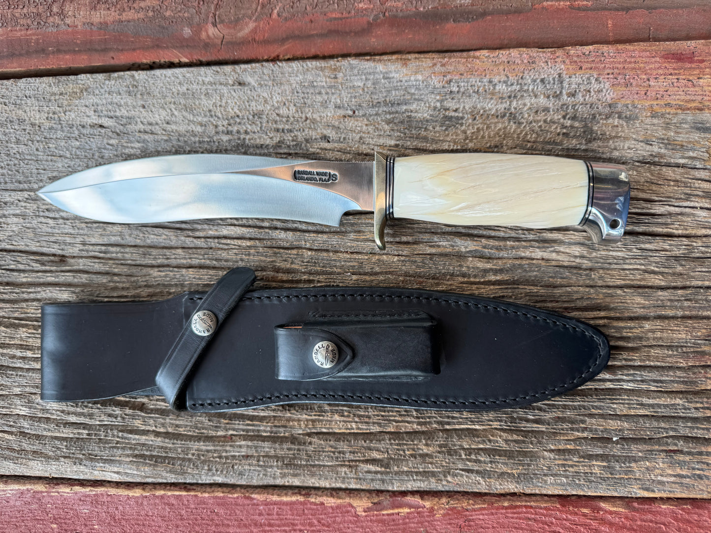 Rare Randall Model Small Sasquatch in Beautiful Spiraled Narwal, Nickel Silver hilt and aluminum crows beak butt. Stainless steel, Stunning and rare.