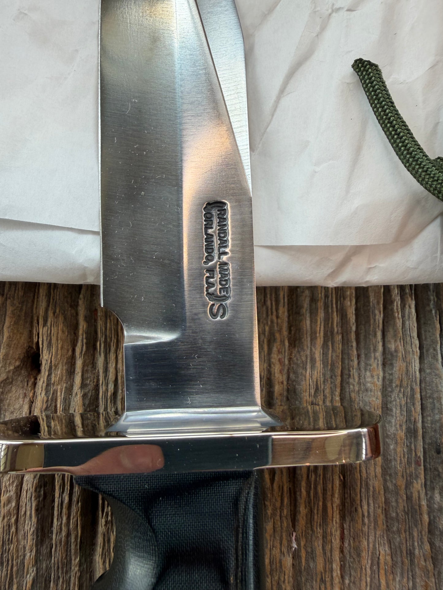 New Randall Knife Model 15 Airman Stainless Steel, Black Micarta, finger grooves.