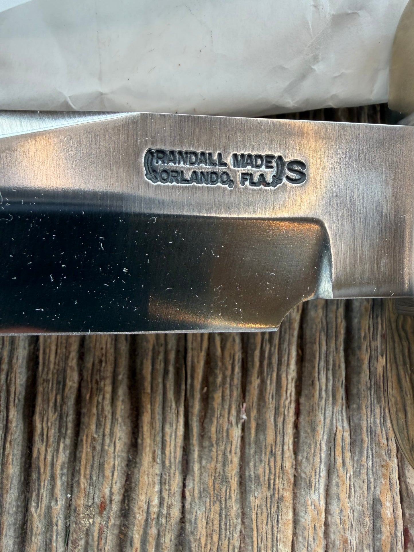 New Randall Knife Model 15 Airman Stainless Steel, Black Micarta, finger grooves.