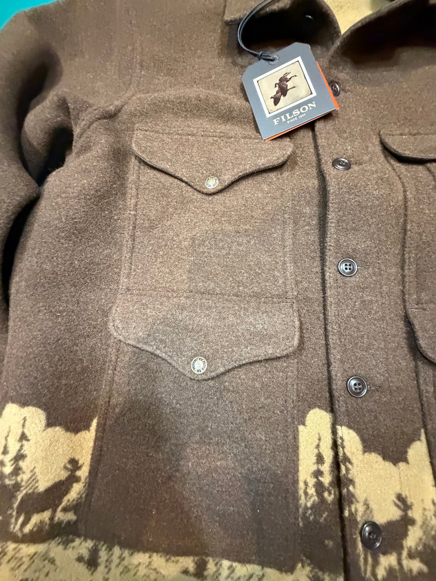 Filson Jacquard Wool Cruiser Brown and Khaki Large #20285029 Made in the USA, Discontinued Factory 1st NWT