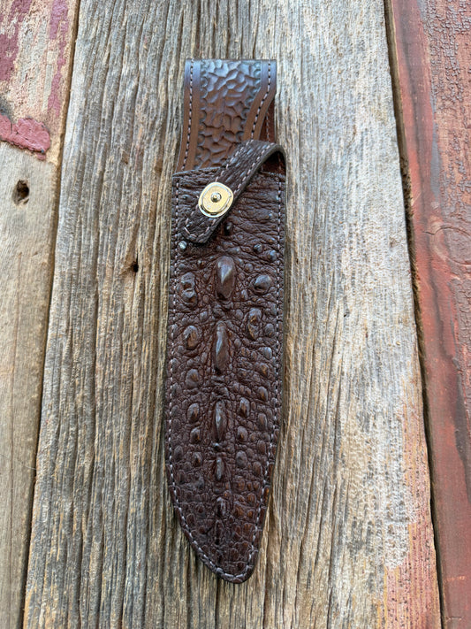 New Randall Model 12-9/14 Grind Sheath in Exotic Brown Snapping Turtle by Treeman. Spiked Dragon tail portion of the turtle.