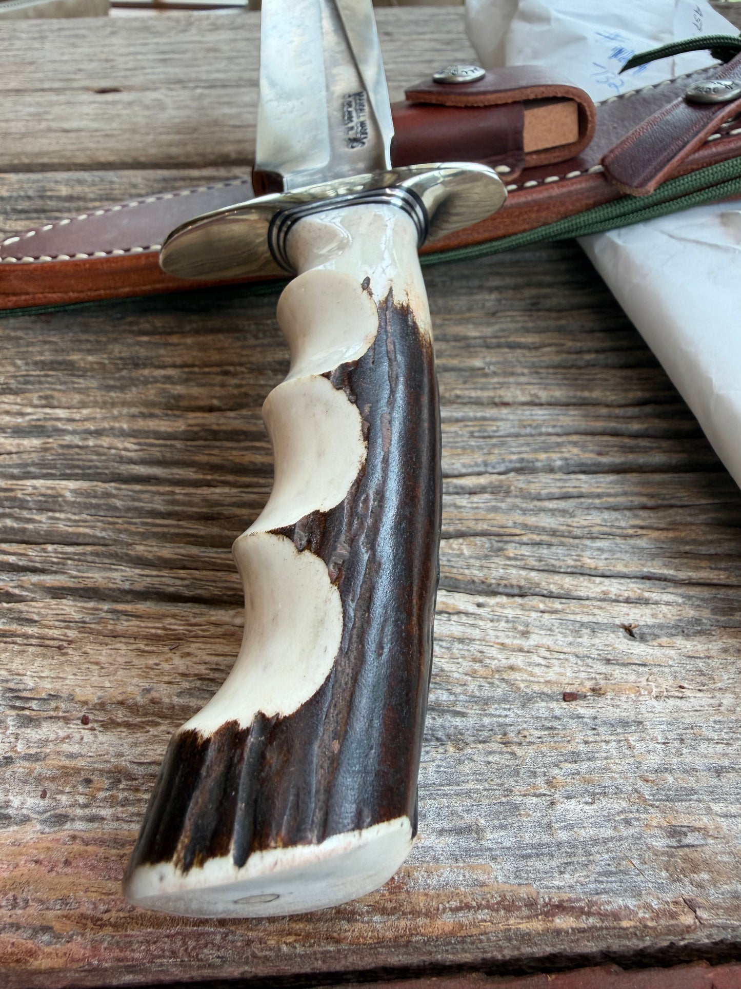 New in Paper Randall Made Knife Model 1-8 Stag Finger Grooves Stainless Nickel Hilt