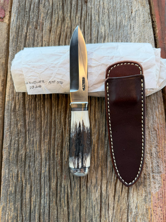 New in Paper Randall Model “Gambler” 4 Inch in Stag, Nickel hilt, Stainless, black and aluminum spacers.