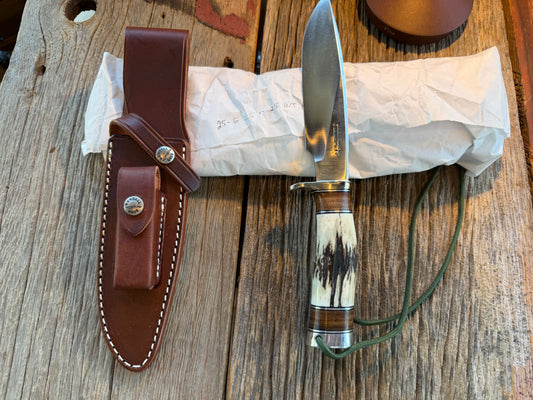 New in paper Randall Knife Model 25-6 Trapper in Stag Leather Handle Stainless Blade, NSH
