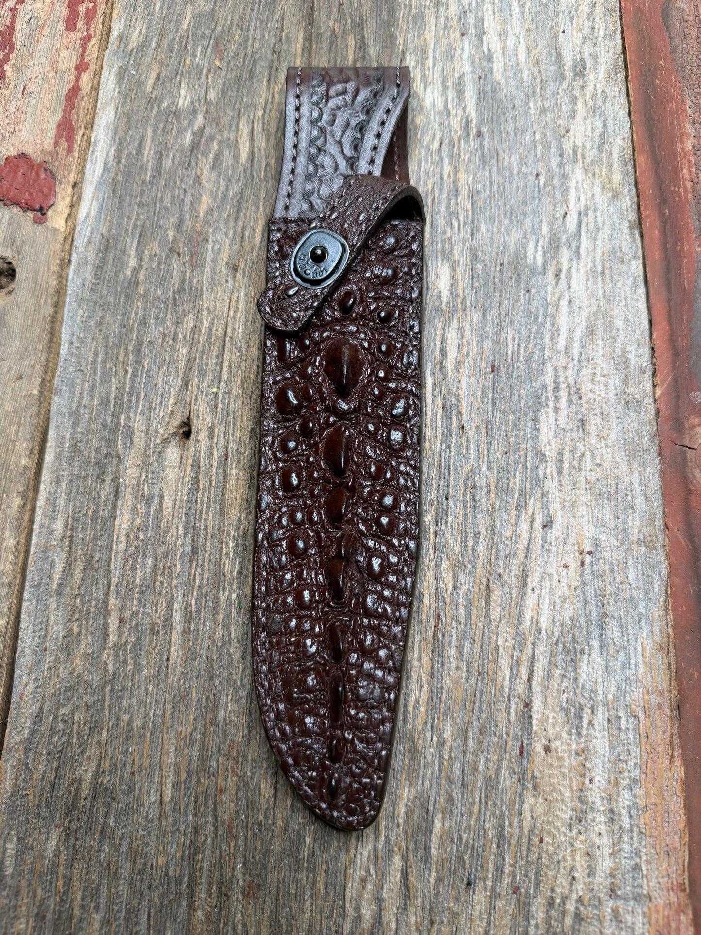Randall Model 1-8 Sheath in Exotic Dark Brown Snapping Turtle by Treeman. Straight hilt and new black canteen snap… Spiked Dragon tail portion of the turtle.