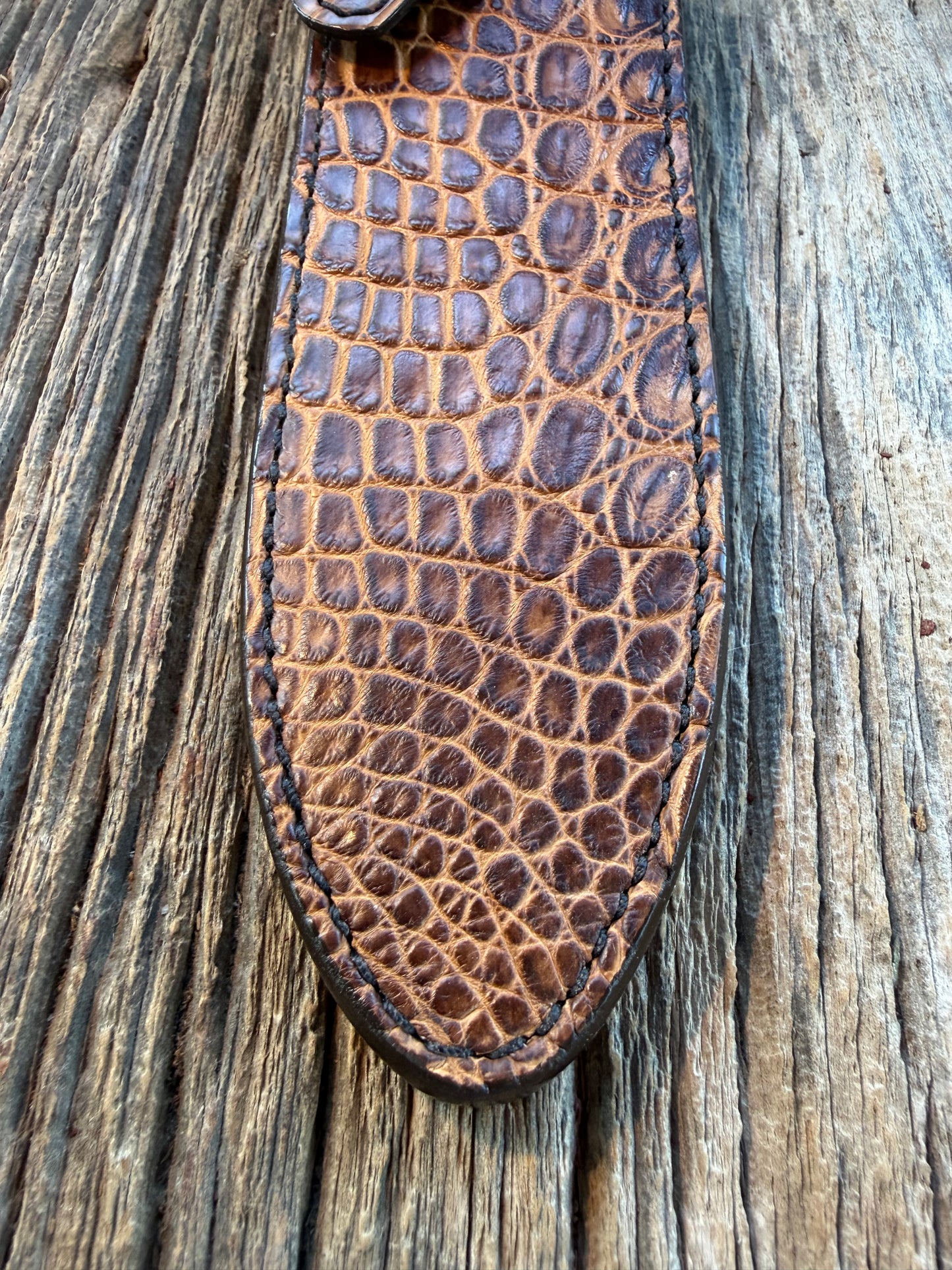New Randall Model Clinton Special Sheath in Exotic Tan Matte Crocodile from Treeman with the newest Black Canteen snap.