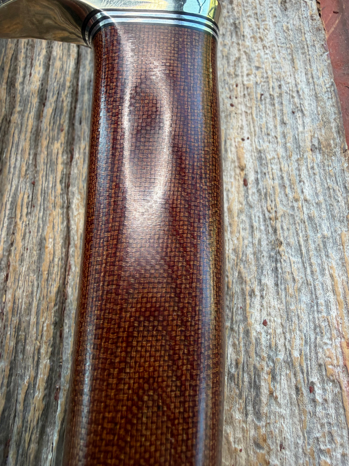 New in Paper Randall Model 19-5 with an attractive piece of Brown Micarta. Nickel silver single Hilt and buttcap , Stainless steel. Black and Aluminum spacers.