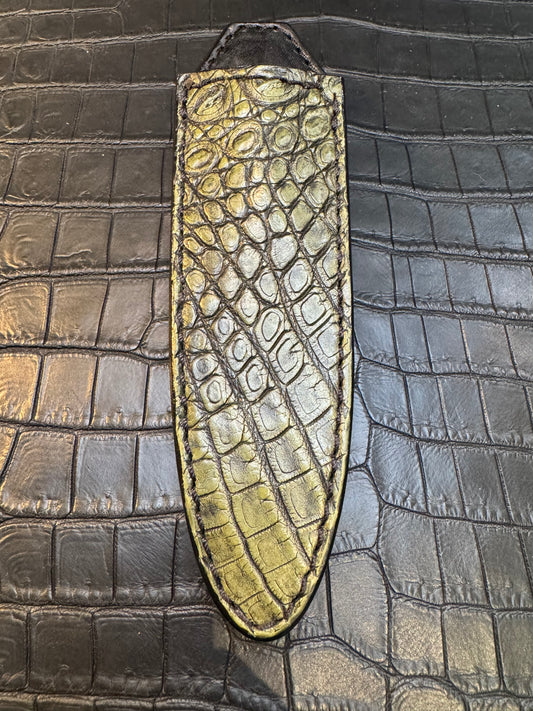 Randall Model 24 “Guardian” Sheath in Exotic Army Green Crocodile by Treeman. (Sheath only)
