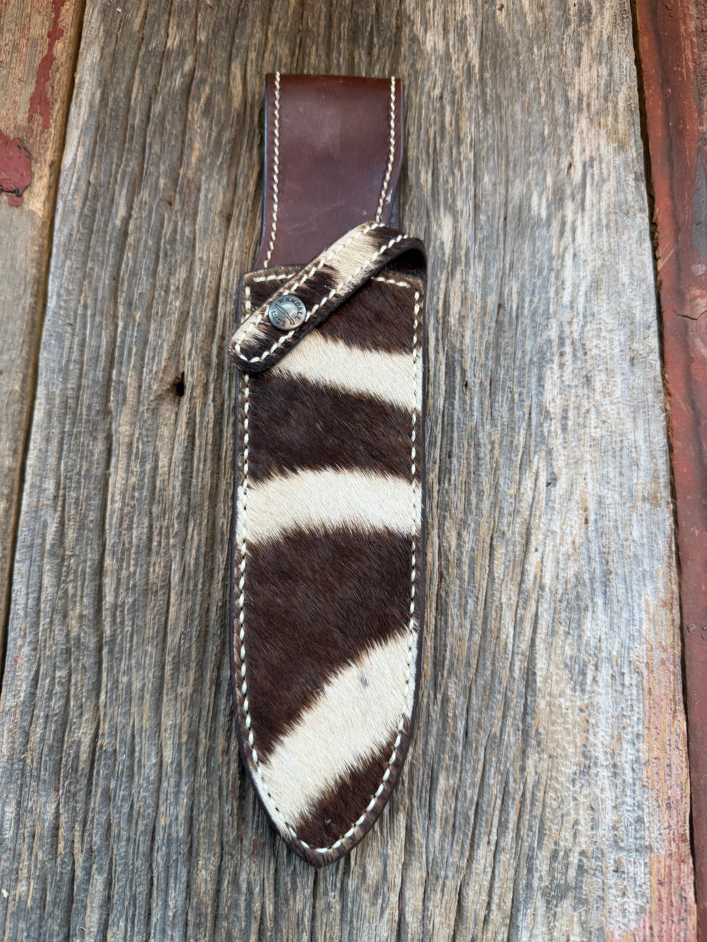 Randall Model Clinton Special Sheath in Exotic Brown Zebra Custom Made at Sullivan’s by Gutcher.